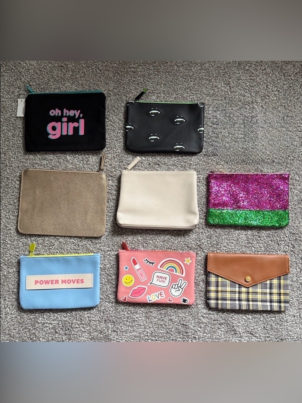 Ipsy Vibrant Cosmetic Bag Set - Black, Gold, Pink, Blue, Cream